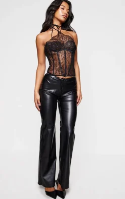 Black Faux Leather Low Rise Straight Leg Pants