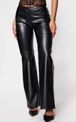 Black Faux Leather Low Rise Straight Leg Pants