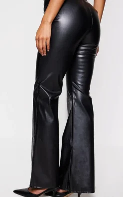 Black Faux Leather Low Rise Straight Leg Pants