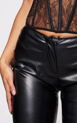 Black Faux Leather Low Rise Straight Leg Pants