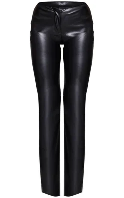 Black Faux Leather Low Rise Straight Leg Pants
