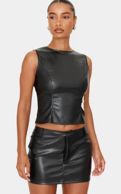 Black Faux Leather Low Rise Micro Mini Skirt