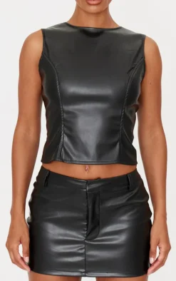 Black Faux Leather Low Rise Micro Mini Skirt