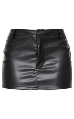 Black Faux Leather Low Rise Micro Mini Skirt
