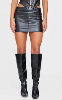 Black Faux Leather Mini Micro Skirt
