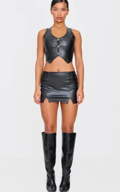 Black Faux Leather Mirco Mini Skirt