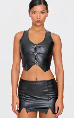 Black Faux Leather Mirco Mini Skirt
