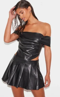 Black Faux Leather Off The Shoulder Top