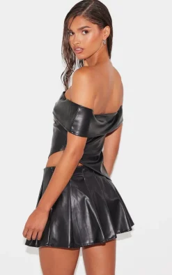 Black Faux Leather Off The Shoulder Top