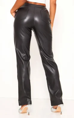 Black Faux Leather Pintuck Detail Straight Leg Pants