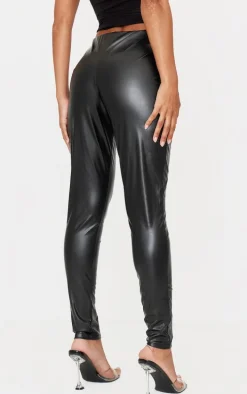Black Faux Leather Pintuck Detail Leggings