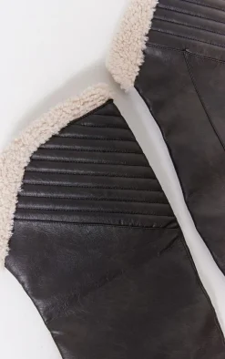 Black Faux Leather Round Toe Shearling Over The Knee Boots