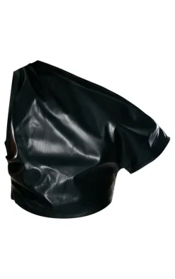 Black Faux Leather Ruched One Shoulder Asymmetric Crop Top