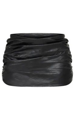 Black Faux Leather Ruched Mini Skirt