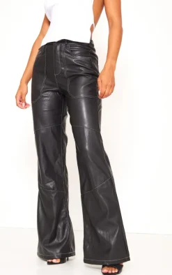 Black Faux Leather Seam Extreme Wide Leg Pants