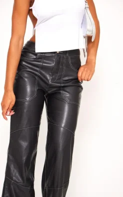 Black Faux Leather Seam Extreme Wide Leg Pants