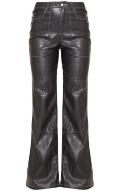 Black Faux Leather Seam Extreme Wide Leg Pants