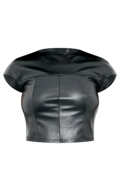Black Faux Leather Seam Top