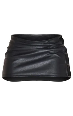 Black Faux Leather Side Open Detail Mini Skirt