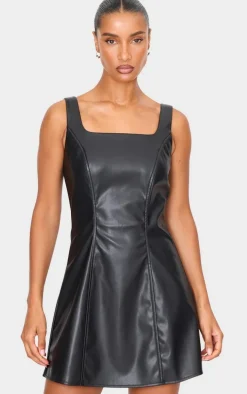 Black Faux Leather Square Neck Mini Dress