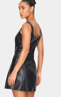 Black Faux Leather Square Neck Mini Dress