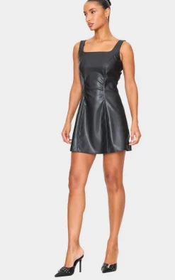 Black Faux Leather Square Neck Mini Dress
