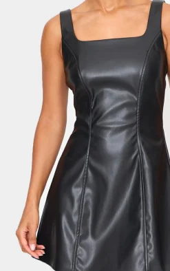 Black Faux Leather Square Neck Mini Dress