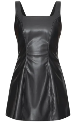 Black Faux Leather Square Neck Mini Dress