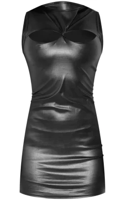 Black Faux Leather Twist Cut Out Bodycon Dress
