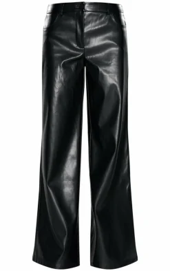 Black Faux Leather Wide Leg Low Rise Pant