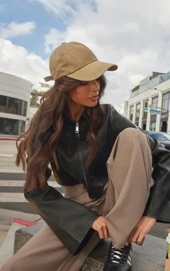 Black Faux Leather Zip Cropped Shirt