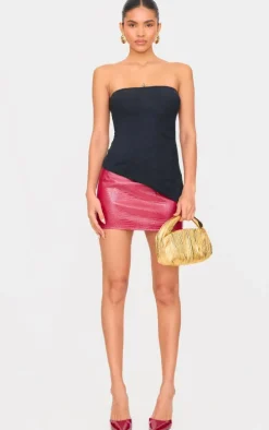 Black Faux Suede Asymmetric Hem Bandeau Top