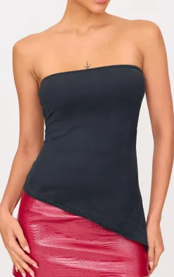 Black Faux Suede Asymmetric Hem Bandeau Top