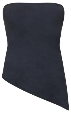 Black Faux Suede Asymmetric Hem Bandeau Top