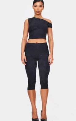 Black Faux Suede Capri Pants