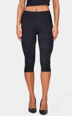 Black Faux Suede Capri Pants