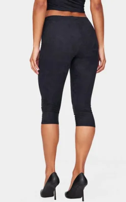 Black Faux Suede Capri Pants