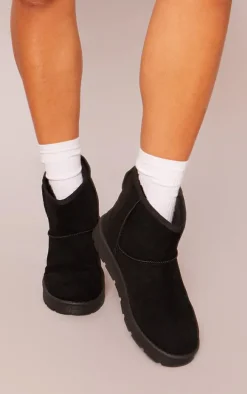 Black Faux Suede Cleated Ankle Boots