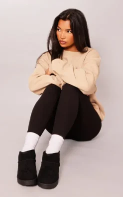 Black Faux Suede Cleated Mini Ankle Boots