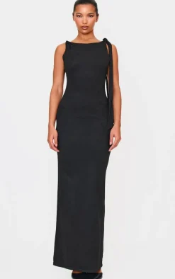 Black Faux Suede Knot Drape Maxi Dress