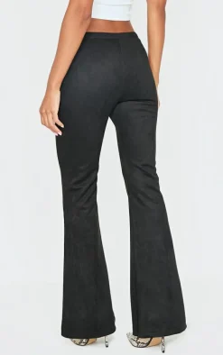 Black Faux Suede Lace Up Straight Leg Pant