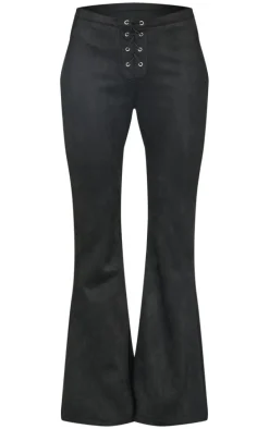 Black Faux Suede Lace Up Straight Leg Pant