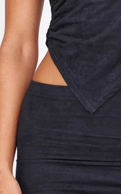 Black Faux Suede Low Rise Micro Mini Skirt