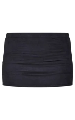 Black Faux Suede Low Rise Micro Mini Skirt