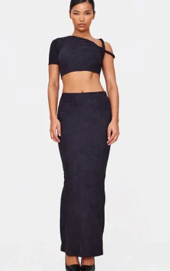 Black Faux Suede Midaxi Skirt