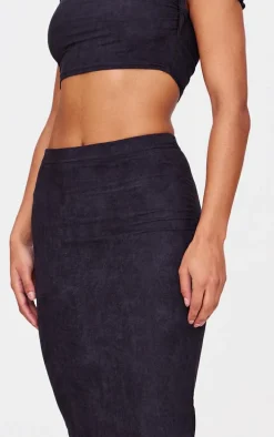 Black Faux Suede Midaxi Skirt