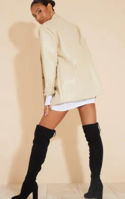 Black Faux Suede Round Toe Block Heel Over The Knee Boots