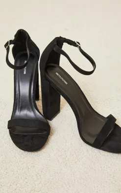 Black Faux Suede Round Toe May Block Heeled Sandals