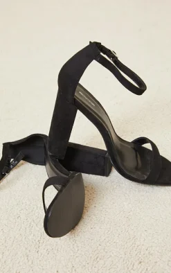 Black Faux Suede Round Toe May Block Heeled Sandals