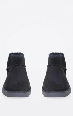 Black Faux Suede Round Toe Rigged Sole Ankle Boots